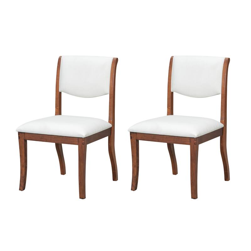 Upholstered Side Chair Dining Chairs (Set of 2) - White+Walnut
