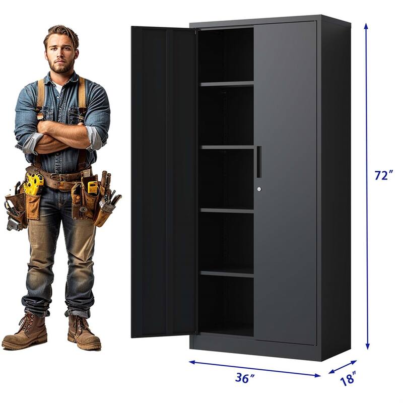 72"H Metal Lockable Storage Cabinet with Doors and 4 Shelves
