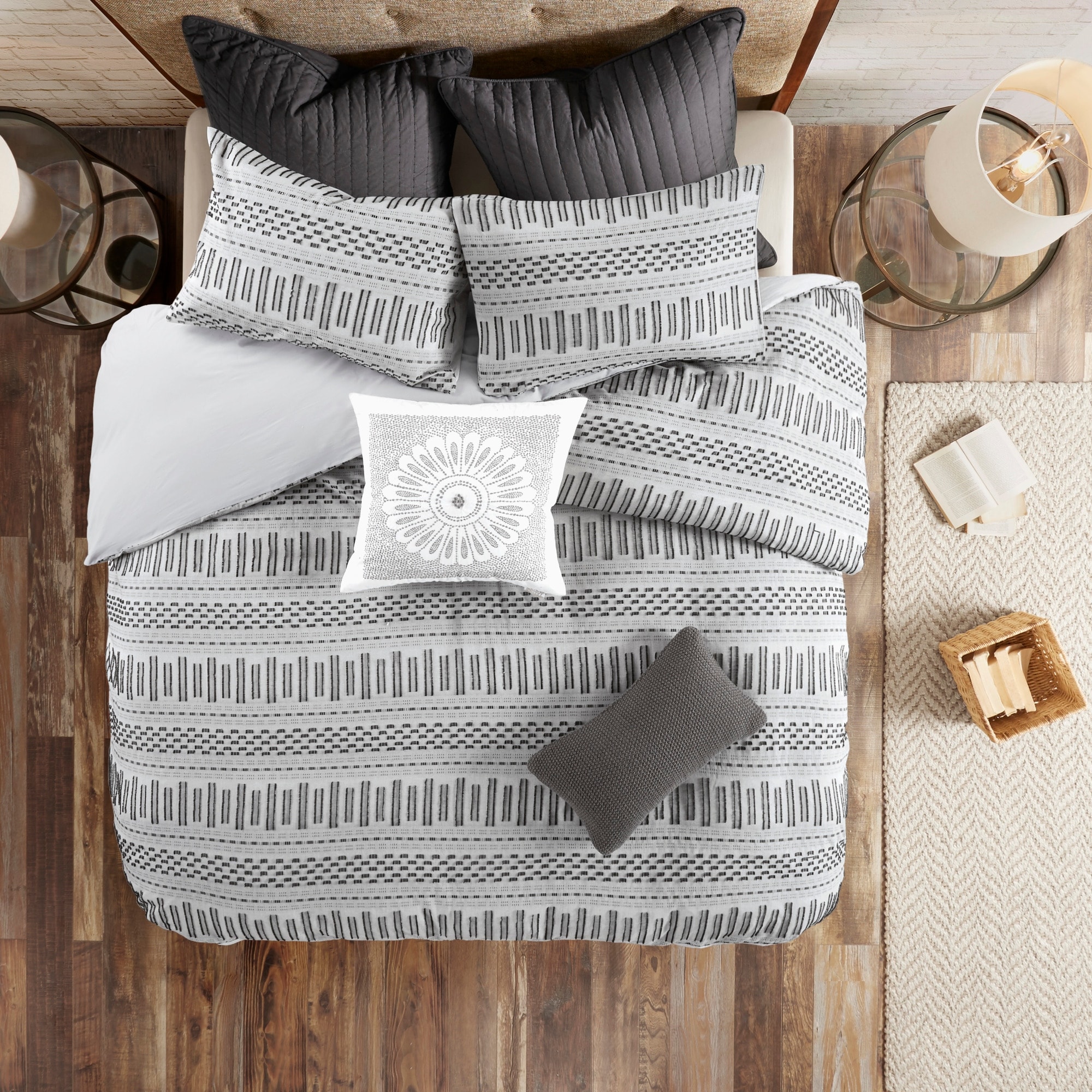 高級感 INK IVY Imani Design Mid Modern Bedding All Cotton Century Shams,  Geometric Comforter King Set, King, Tufted Cal Chenille Matching Season  100% Prints シーツ、カバー