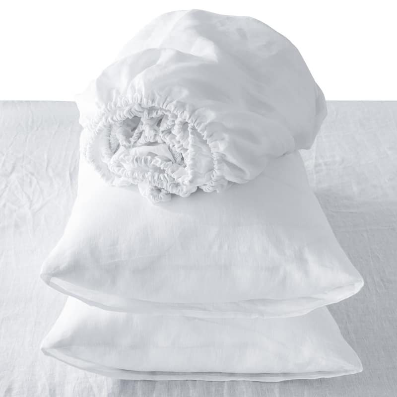 HomeRoots Four Piece White Linen King Sheet Set