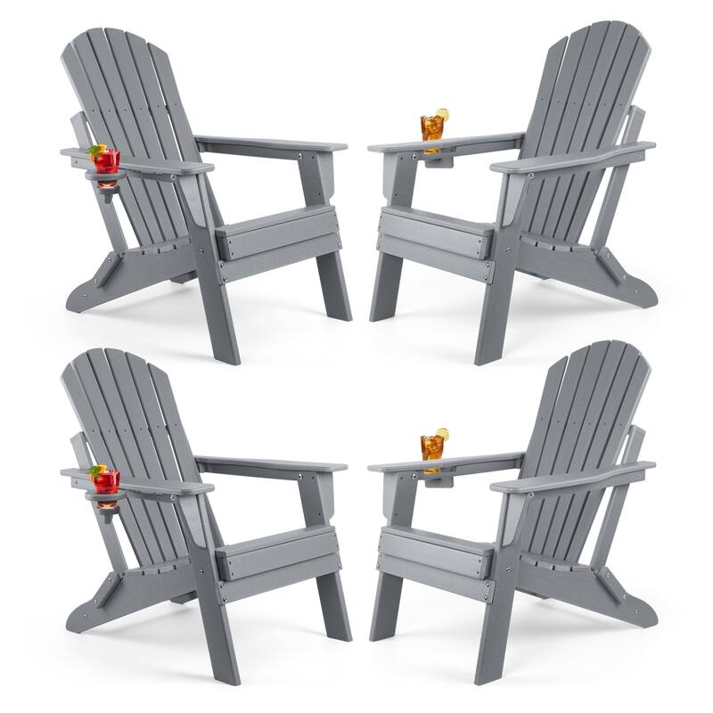 Vrakae Folding Adirondack Chair with Cup Holder Set of 4
