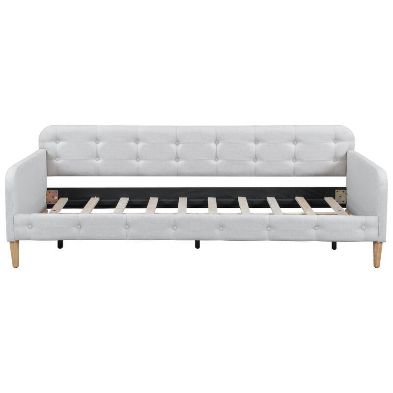 Twin/Full/Queen Size Upholstered Daybed with 4 Support Legs, Linen Fabric Daybed Frame Sofa Bed with Button Tufted Design