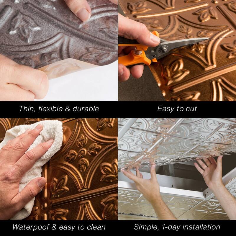 FASÄDE Square Decorative Vinyl 2ft x 2ft Lay in Ceiling Panel in Gloss White (5 Pack)