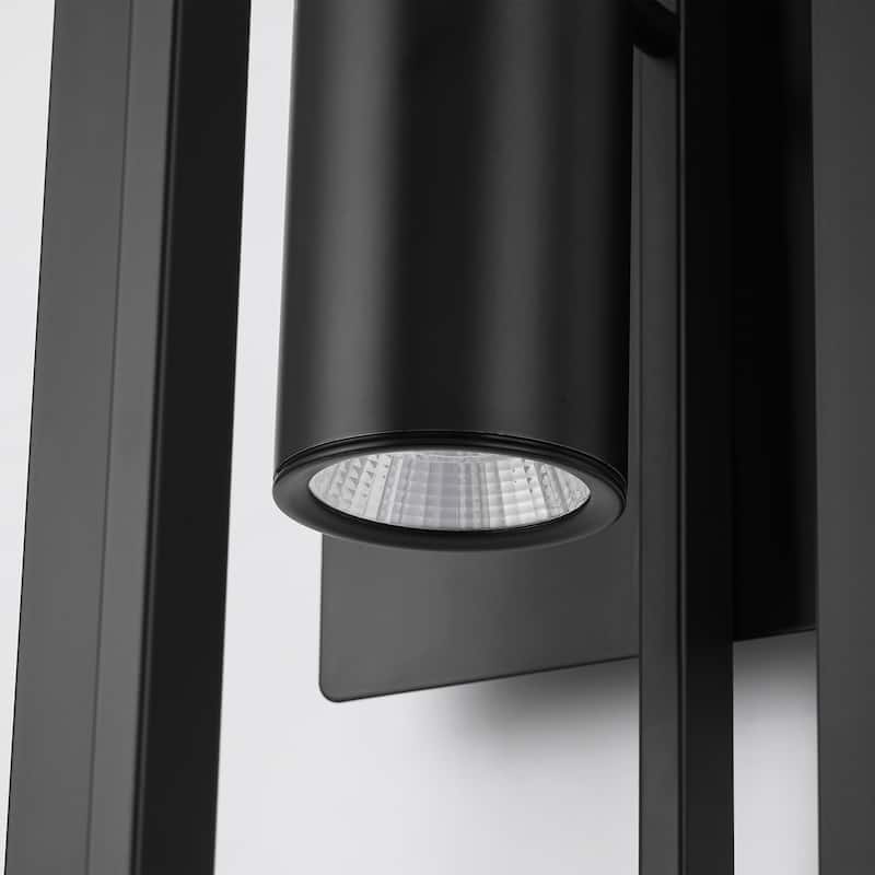 24 in. 2-Light Modern Black Square LED Outdoor Wall Sconce - 7 in. W x 24 in. H x 8.2 in. D