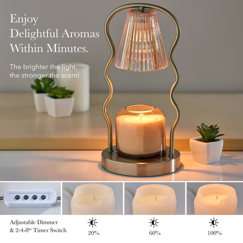 Chiara Candlewarmer Lamp with Timer - Dimmable Wax Melt Heater, 3 Lighting Modes & Auto Shutoff - Ribbed Glass