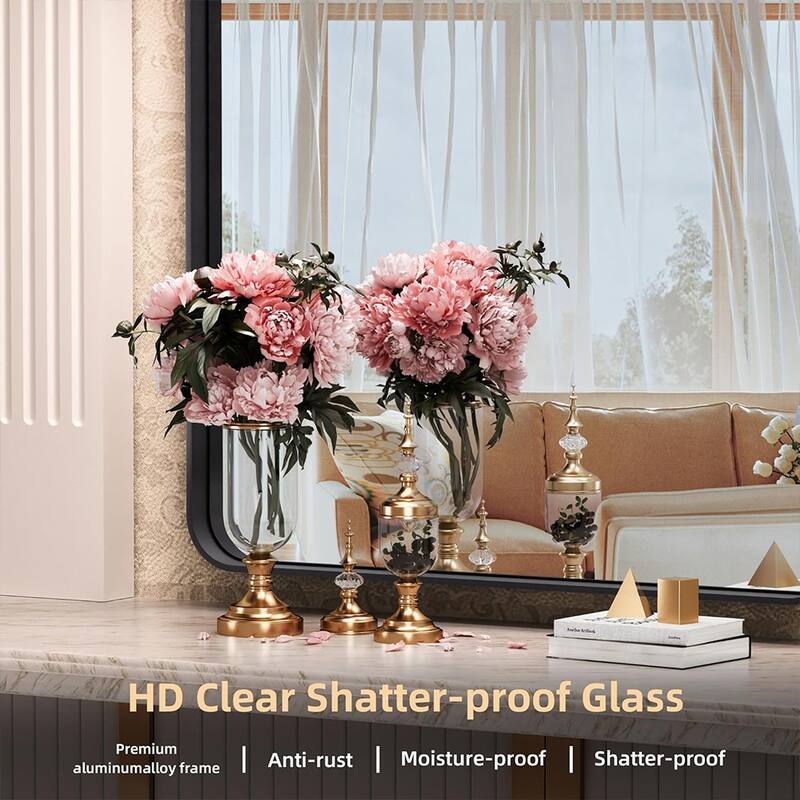 Stylish Rounded Aluminum Framed Bathroom Mirror – Full Length Wall Accent Mirror for Elegant Home Decor