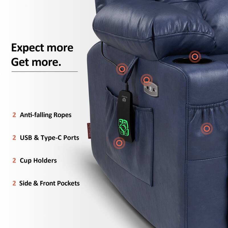 MCombo Medium Dual Motor Power Lift Recliner Chair Infinite Position, Massage and Heat, Extended Footrest, Faux Leather 7890