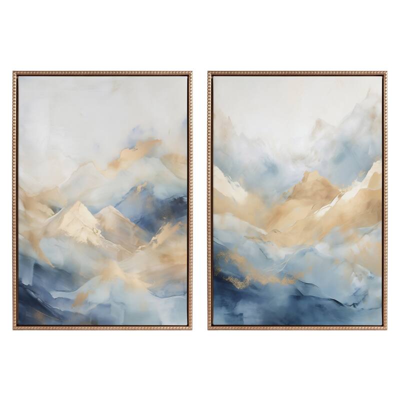 Kate and Laurel Sylvie Beaded Blue Mountains I and II Framed Canvas Art Set by Amy Lighthall - 2 Piece Set 23x33 - Gold