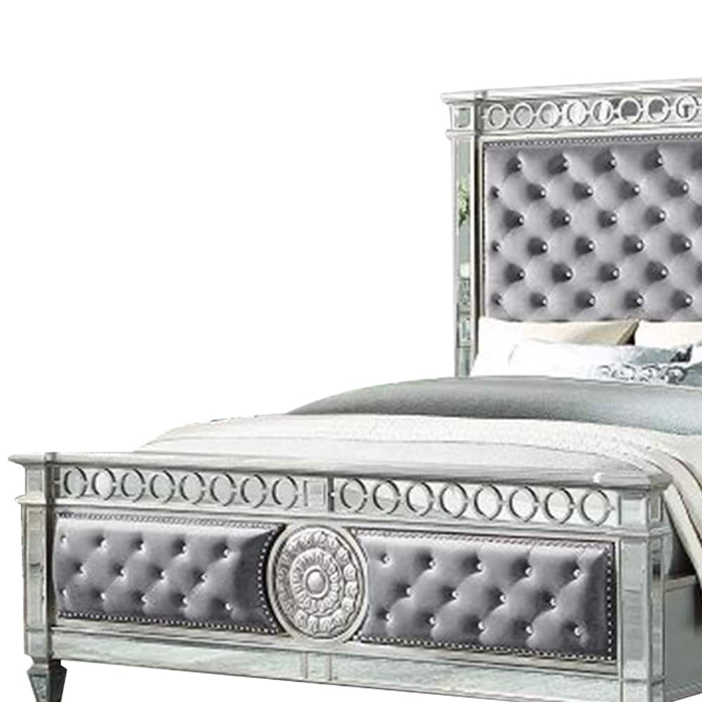Acme Varian QUEEN BED Gray Velvet & Mirrored - Bed Bath & Beyond
