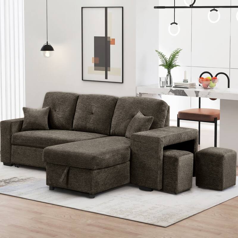 95" Reversible 3-Seater Sleeper Sofa with Storage Chaise - Knox Charcoal
