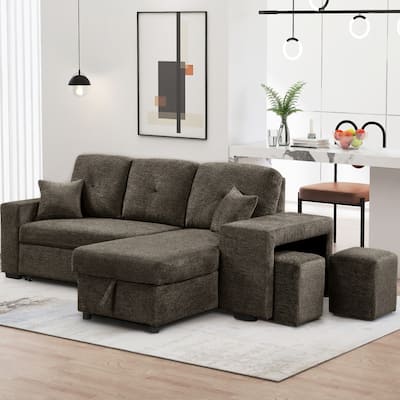 Reversible Sleeper Sectional Sofa Bed, Pull-Out L-Shaped, Knox Charcoal Velvet