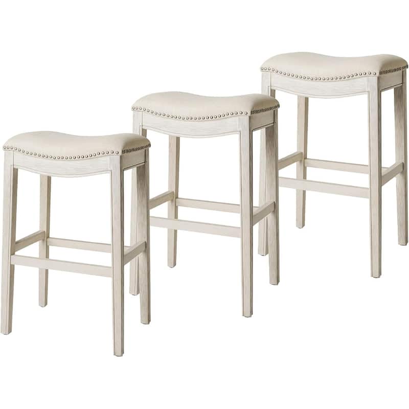 Maven Lane 31" Adrien Saddle Kitchen Bar Height Stool - N/A - Set of 3 - White Oak