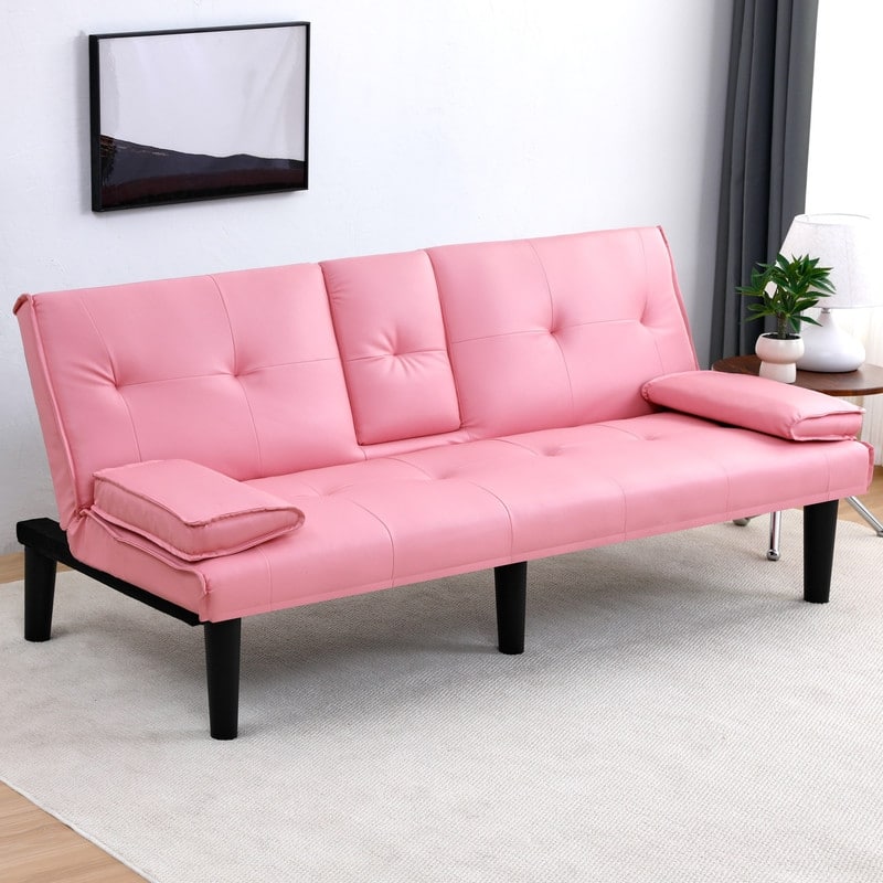 66.8" PVC Multifunctional Sofa Bed With Cup Holder