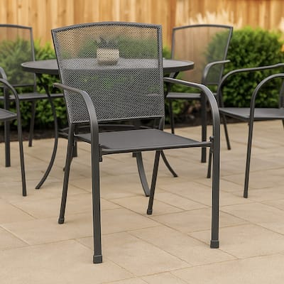 Outdoor Dining ArmSet of 4, Dark Gray Steel Frame, Mesh Design