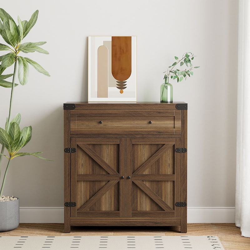 Furniwell Storage Cabinet Modern Farmhouse Kitchen Sideboard - Tan