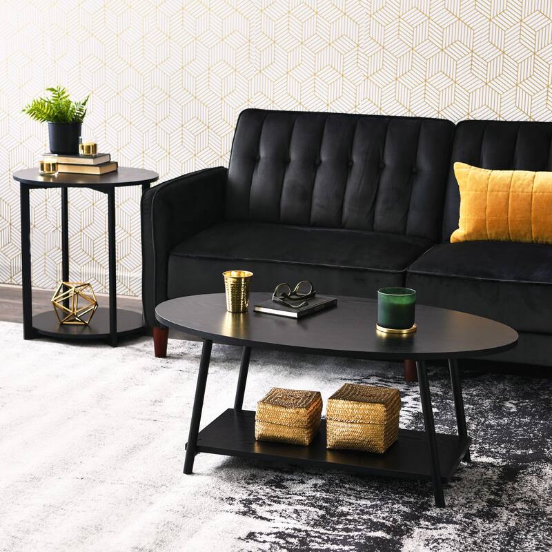 Household Essentials Side End Table with Storage Shelf
