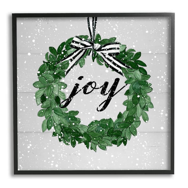Stupell Joy Wreath with Snow Framed Giclee Art Design by Carol Robinson - 12 x 12 - Black