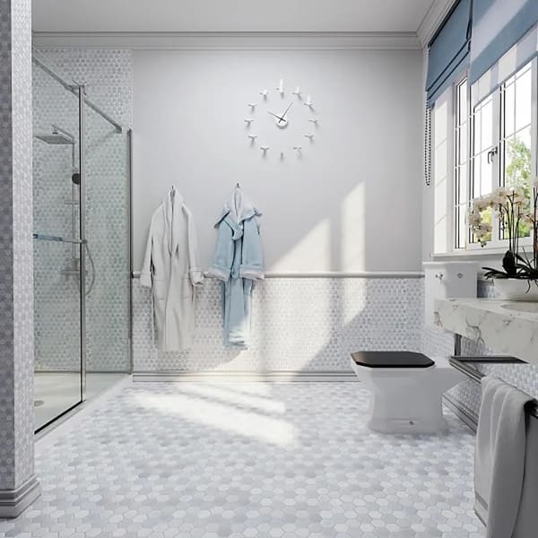 slide 2 of 2, Apollo tile 12" x 12" Nubes Polished White Soft Blue Marble Tile (4.83 sq ft/case) - 5 Pack