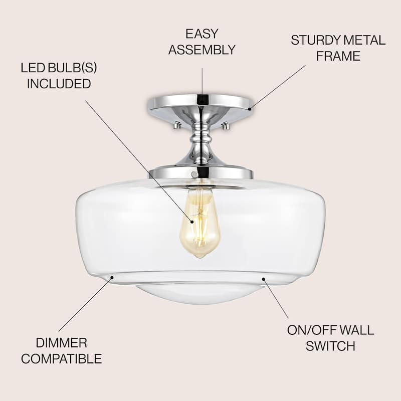 Gaines Glass/Iron Farmhouse Modern LED Flush Mount, by JONATHAN Y