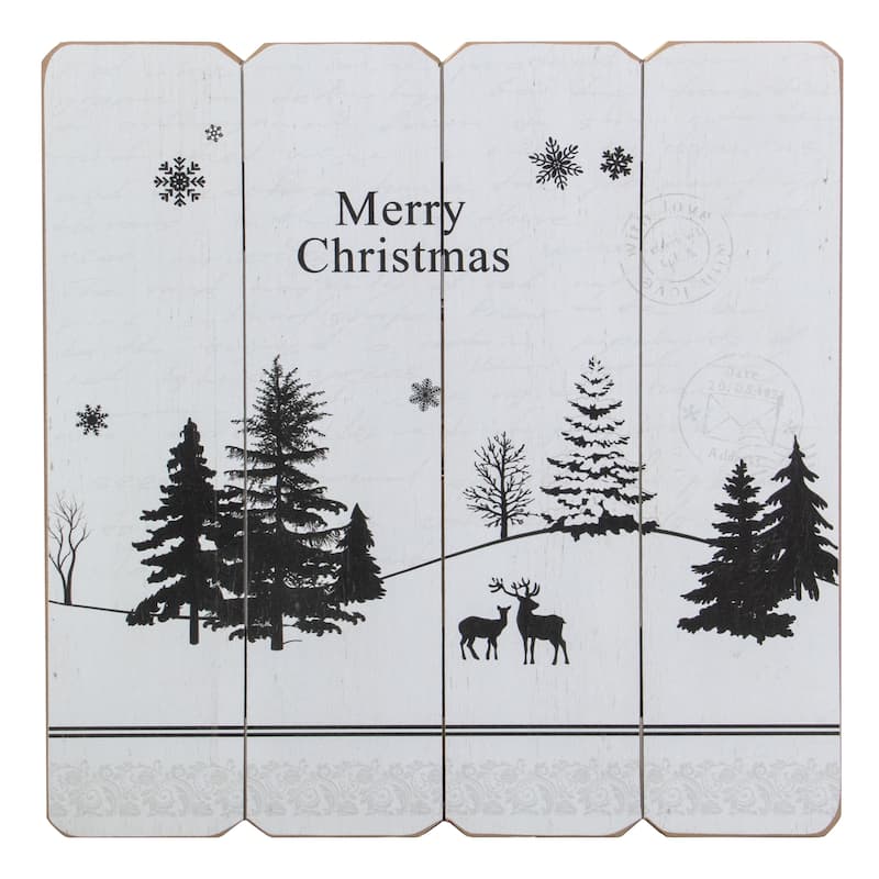 16" White Merry Christmas Post Card Winter Scene Wooden Wall Sign