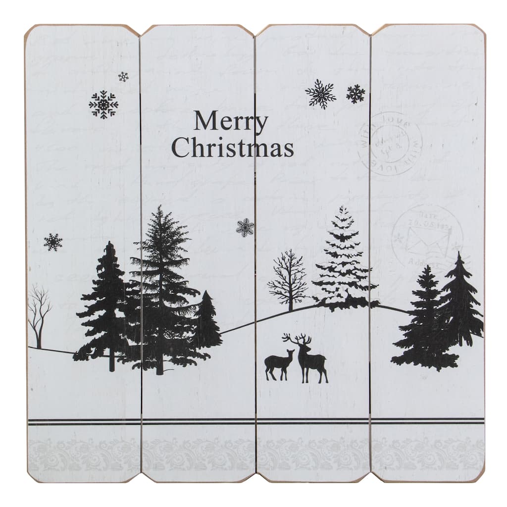 16" white merry christmas post card winter scene wooden wall sign