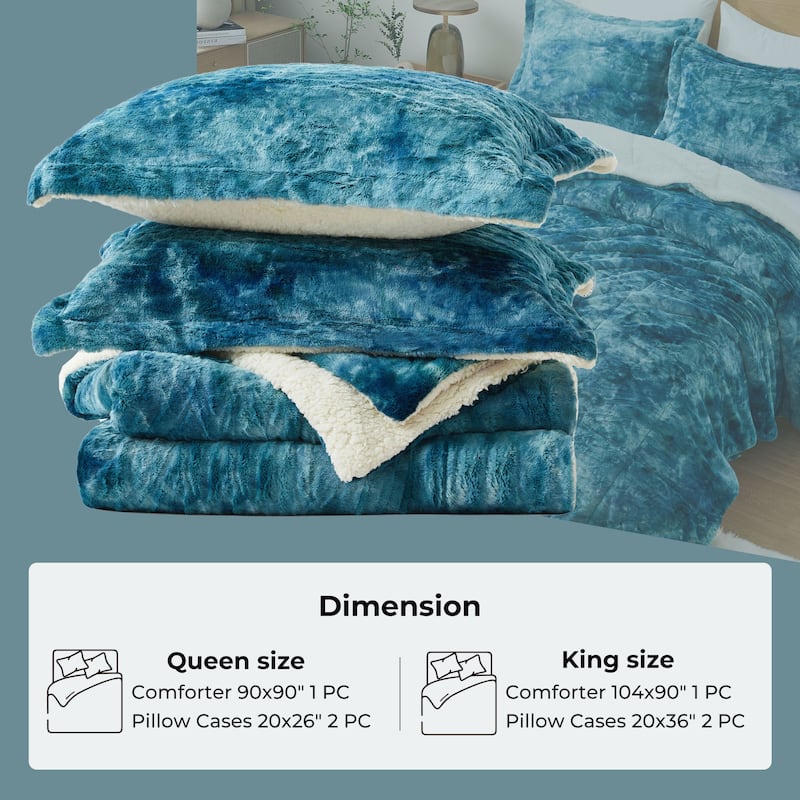 3 Piece Winter Reversible Comforter Set Faux Shearling Ultra Soft Minky Plush and Fuzzy Fleece Microfiber