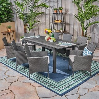 Nadia 9-piece Wood/ Wicker Expandable Dining Set by Christopher Knight Home