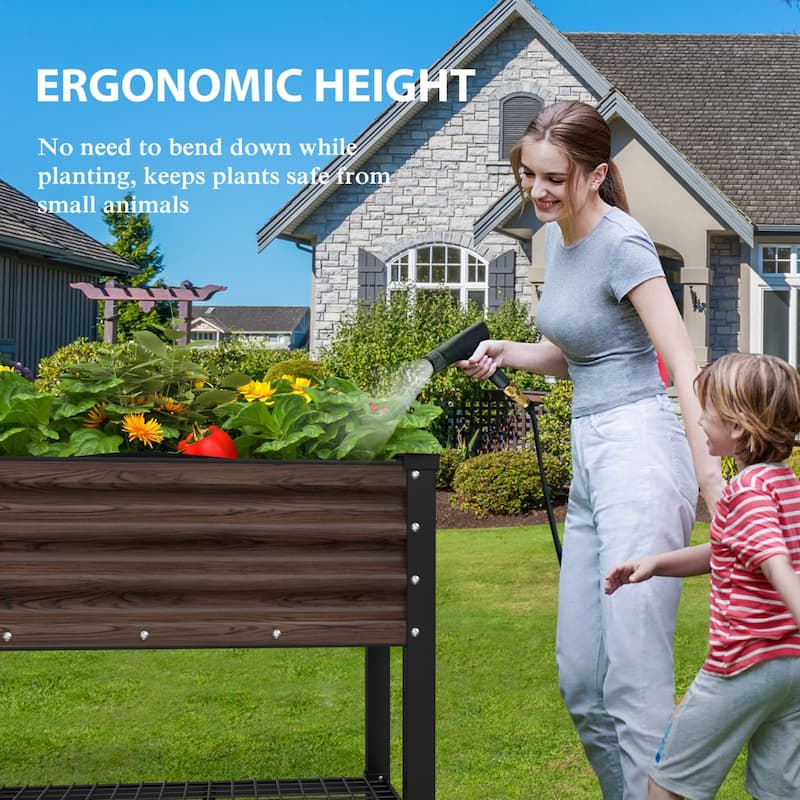 VEIKOUS 7.8 Cu.ft Galvanized Steel Raised Garden Bed, Large Outdoor Planter Box with Drainage Holes, Wheels