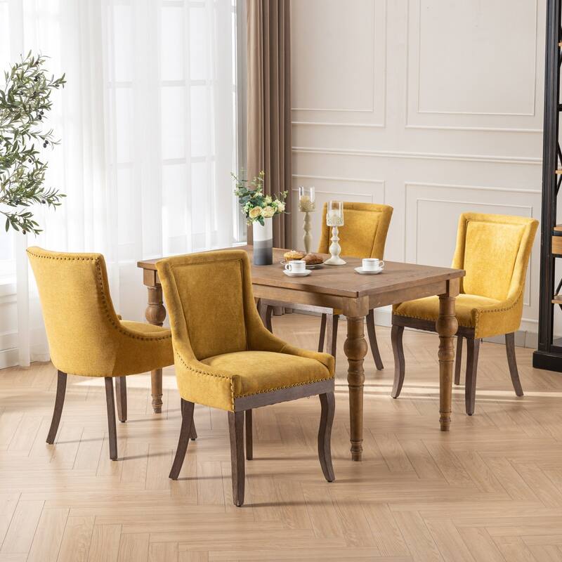 Ultra Side Dining Chairs Set of 2, Tufted Upholstered Fabric Dining Chairs, Accent Chairs with Wood Legs & Nailhead Trims