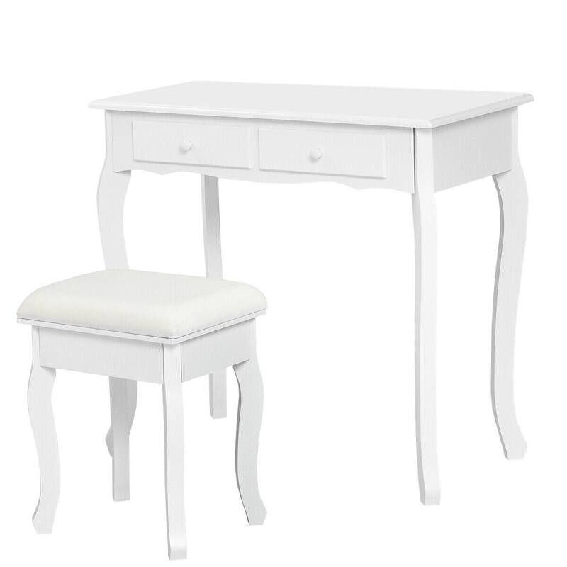 Gymax Bedroom Vanity Jewelry Makeup Dressing Table Set Folding Mirror - See Details