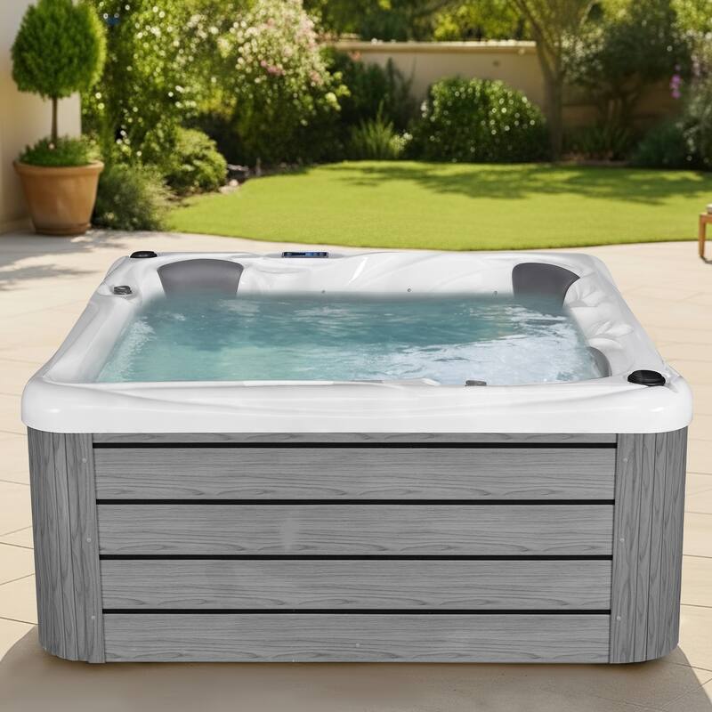 EROMMY 4 Person Outdoor Acrylic Hot Tub Spa with 30 Jets, Ozonator, Insulated Cover, LED Lights & Bluetooth Speaker - 4-Person