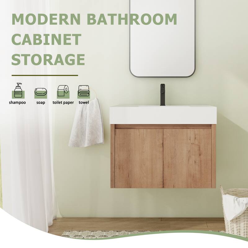 30" Floating Bathroom Vanity with Sink, Wall Mounted Bathroom Vanity with Soft Close Door