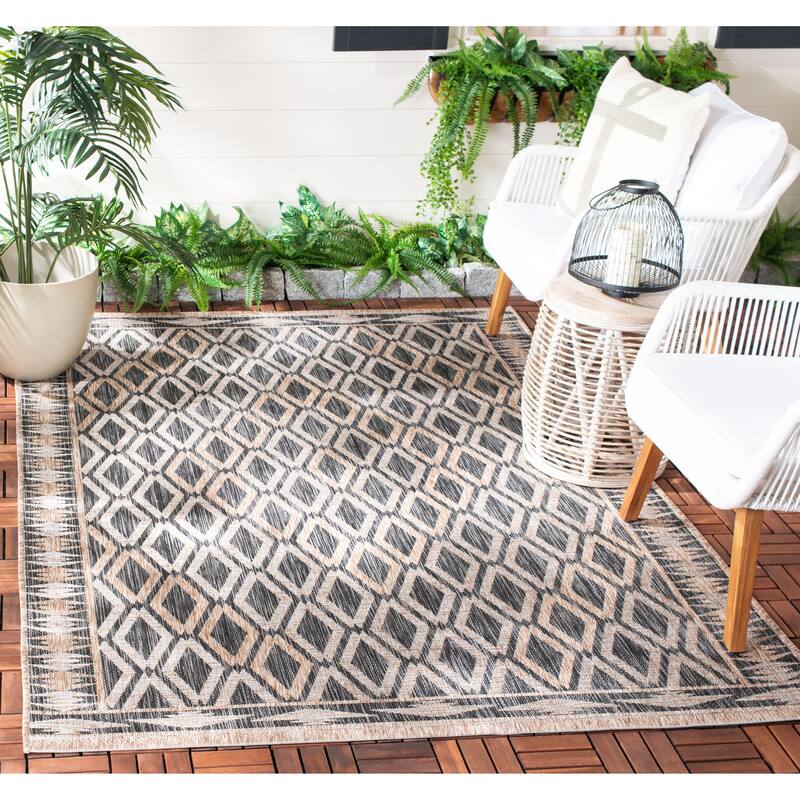 SAFAVIEH Courtyard Hannchen Indoor/ Outdoor Waterproof Patio Backyard Rug - 6'7" x 9'6" - Black/Natural