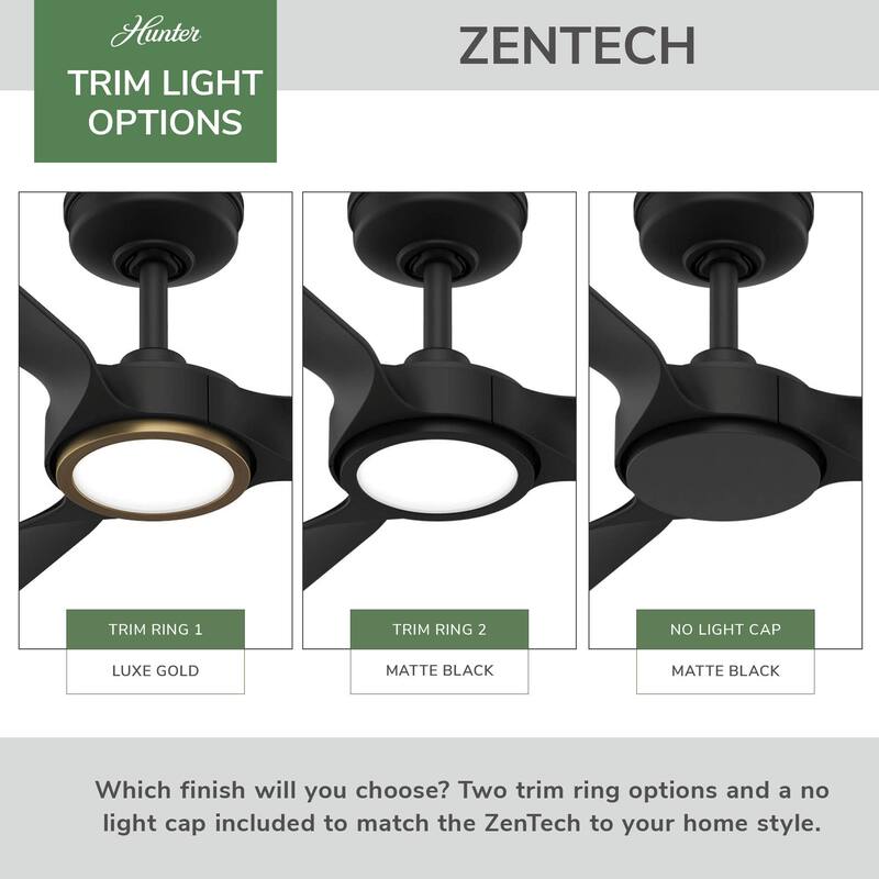 Hunter Zentech Wi-Fi ENERGY STAR Damp Rated Ceiling Fan w/ LED Light and Handheld Remote - Modern & Contemporary - SMART FAN!