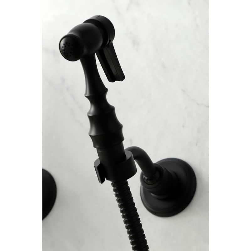 Kingston Brass Heritage Wall Mount Bridge Kitchen Faucet with Brass Sprayer