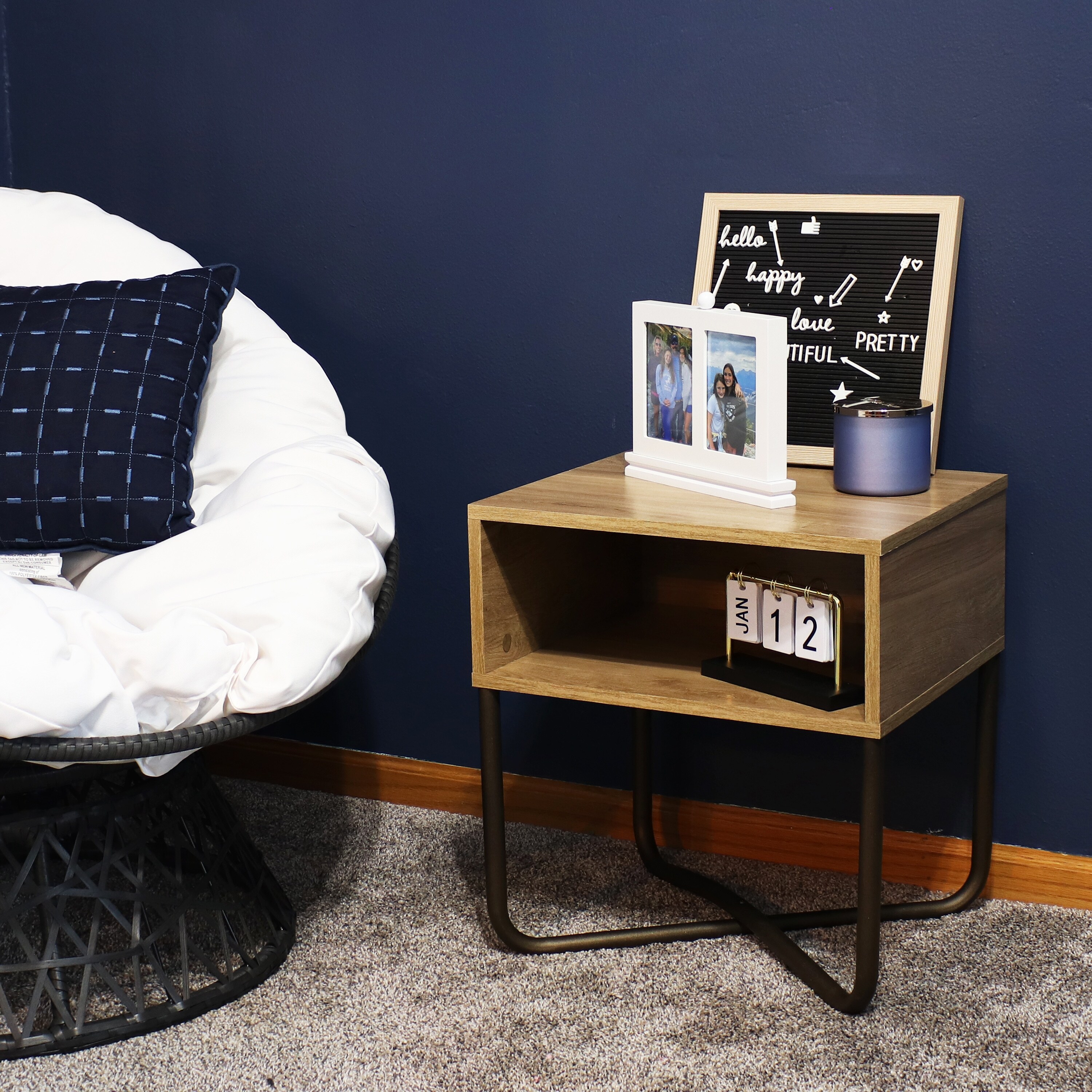 Industrial-Style MDP Side Table with Shelf - Brown - 19.75 in