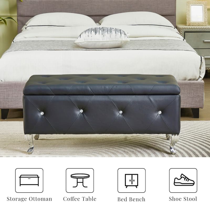 38.5" Storage Bench with 380lb Seating, Upholstered Bed Bench with Wood Legs Safety Hinge