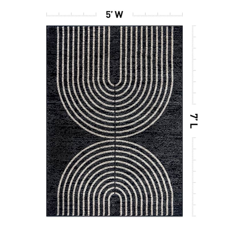 Contemporary Arch Black Ivory Gray Stylish Area Rug for Any Room
