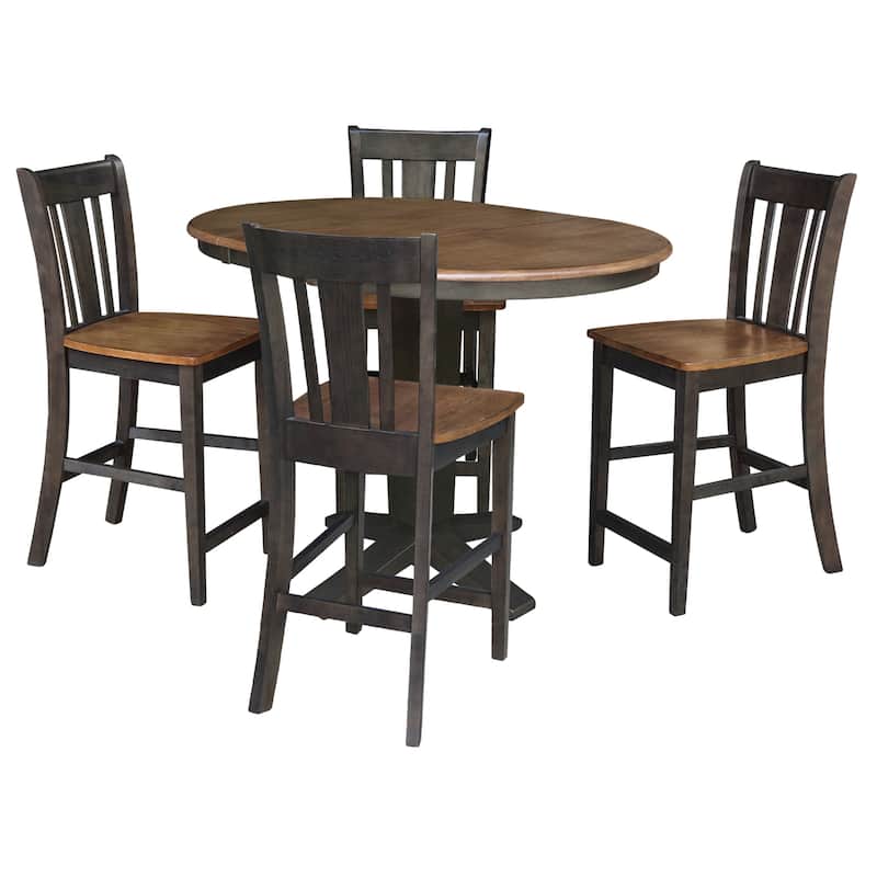 36 in Round Counter Height Extension Dining Table with 12 in Leaf and Stools - Hickory/Washed Coal