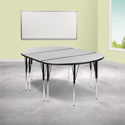 3 Piece 76" Oval Wave Flexible Grey Adjustable Activity Table Set