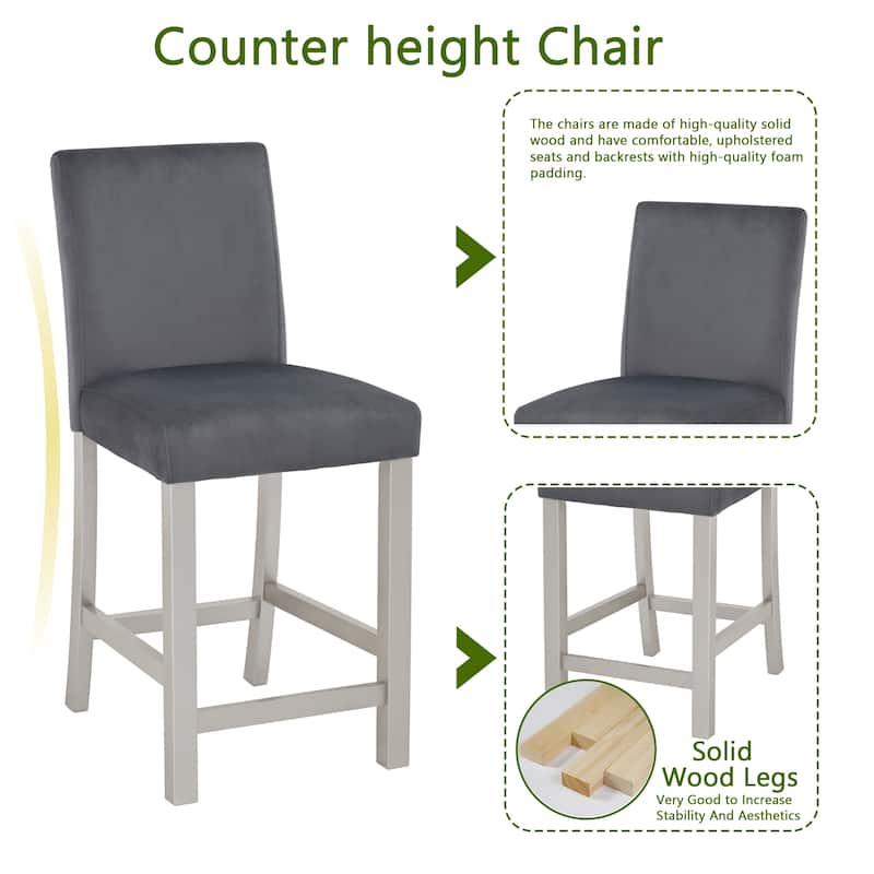 GDFStudio - Hamilton 5-Piece Classic Crystal Design Wooden Counter Height Dining Table Set with 4 Upholstered Chairs