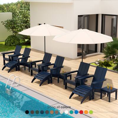 Shoreside Modern 12-Piece Folding Adirondack Chair With Ottoman And Side Table