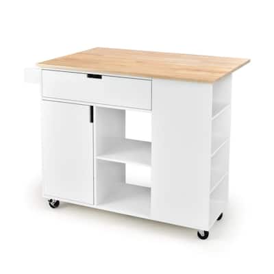 Drop-Leaf Kitchen Island with Rubber Wood Top - 49" x 30" x 36"(L x W x H)