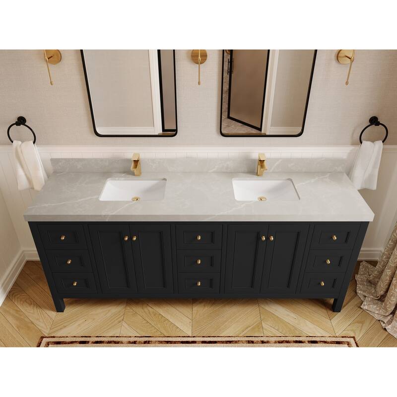 Willow Collections 84 in. W x 22 in. D Nashville Double Bowl Sink Bathroom Vanity with Countertop - 2”Pearl Gray - Black