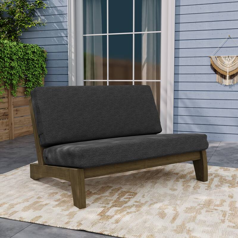 Teak Outdoor Armless Lounge Chair Set Loveseat with Cushions - Loveseat whole cushion - Dark Gray