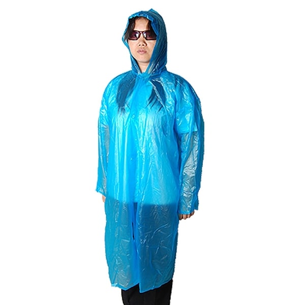 Adults Portable Blue Plastic Hooded Raincoat Poncho