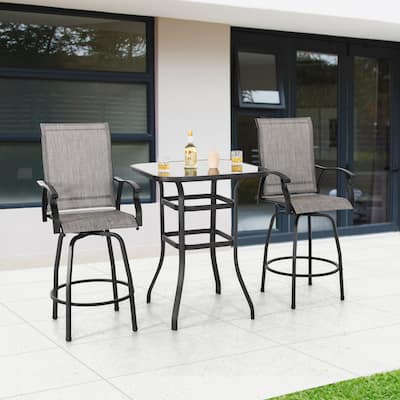 Outdoor 3-Piece Textilene Bar Set, Swivel Bar Stools and Bar Table
