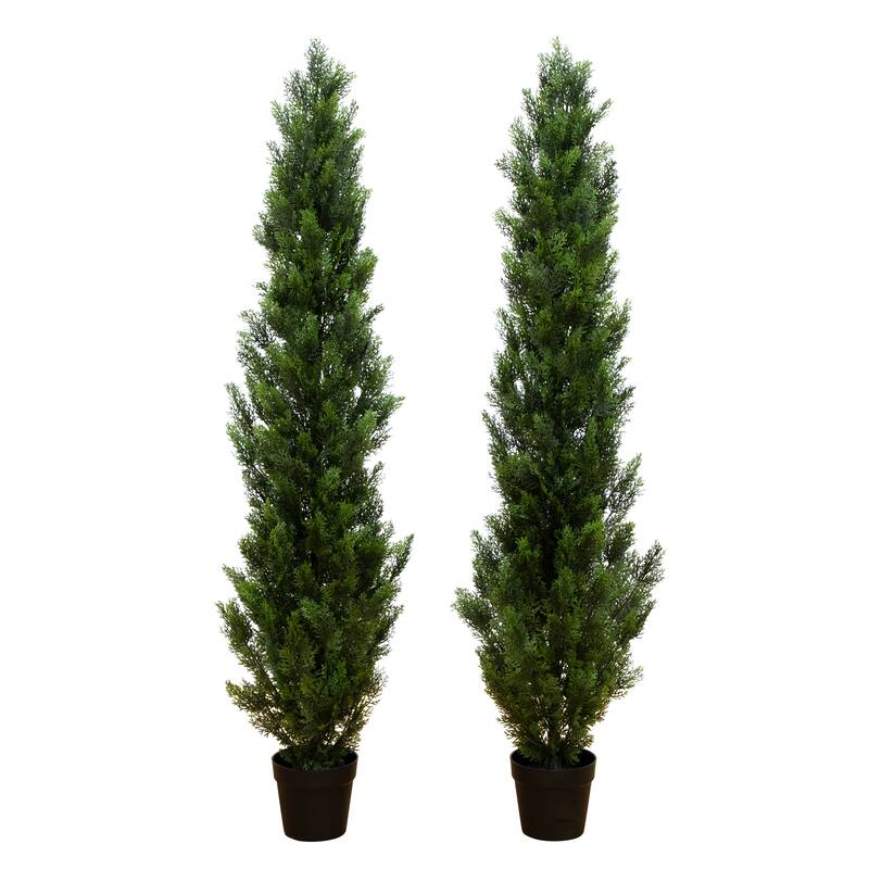 Cedar Artificial Topiary Tree with Planter - 6' - Set of 2