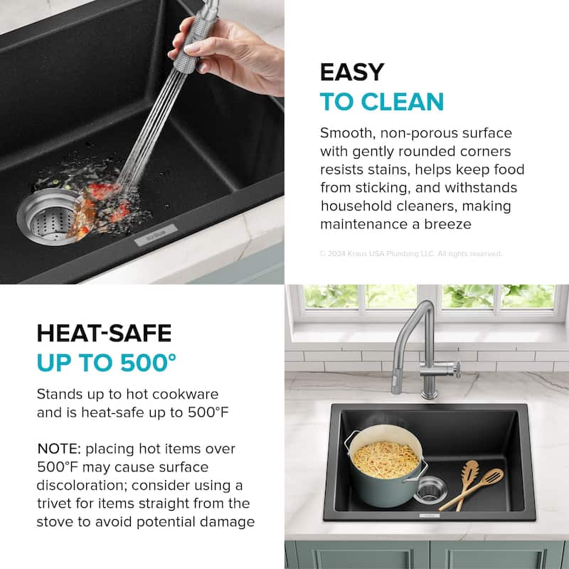 KRAUS Granite 24 inch 1-Bowl Undermount Drop-in Kitchen Sink