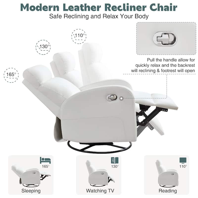 HOMYKA Modern Faux Leather Rocking Recliner with Swivel